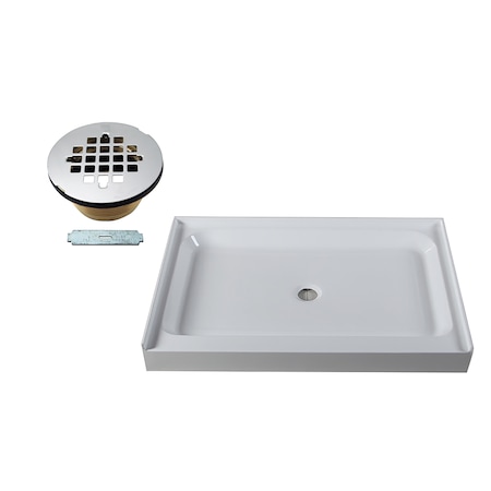 Westbrass Shower Pan 48 x 36 3-Wall W/ Center Solid Brass Drain W/ Modern Cross Grid in Polished Chrome HPG4836WHB-26